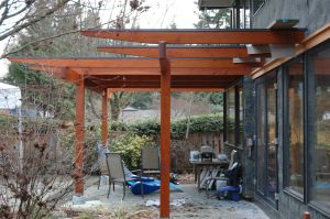 Here we have the back yard outdoor room, fully stained and ready for rain and snow!